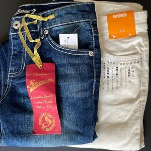 NWT Girls Lot X2 Seven Blue Denim Jeans & Gymboree White Corduroy Pants Size 10